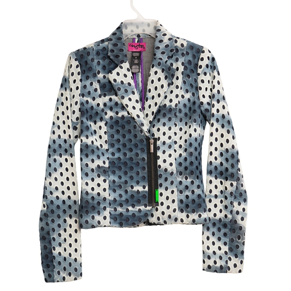 Custo Barcelona Tie Dye Eyelet Denim Jacket Y2K Moto Artsy Urban Eclectic Funky